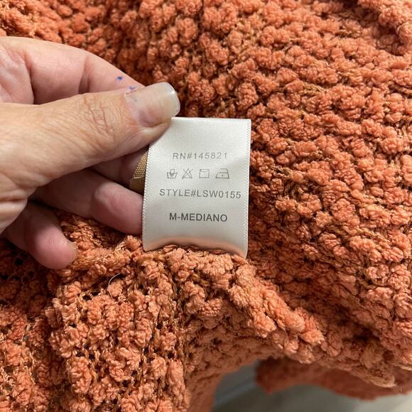 Pink Lily sweater cardigan knit women's medium long peach apricot nubby texture - Picture 7 of 12